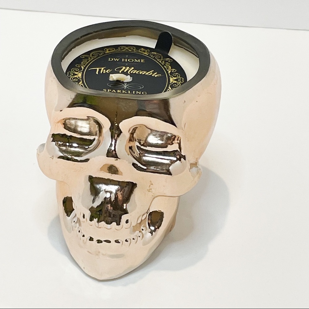 NWT DW Home Gold Metallic Ceramic Skull Candle Sparkling Cider HALLOWEEN